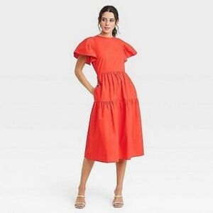 Red Pleated Ruffled Midi Sundress
